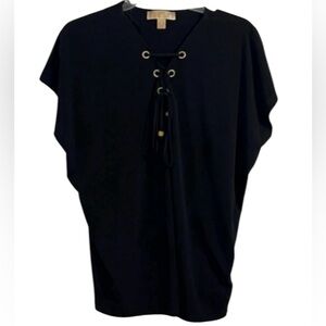 Michael Kors Medium short sleeve solid black blouse with Grommet lace up front